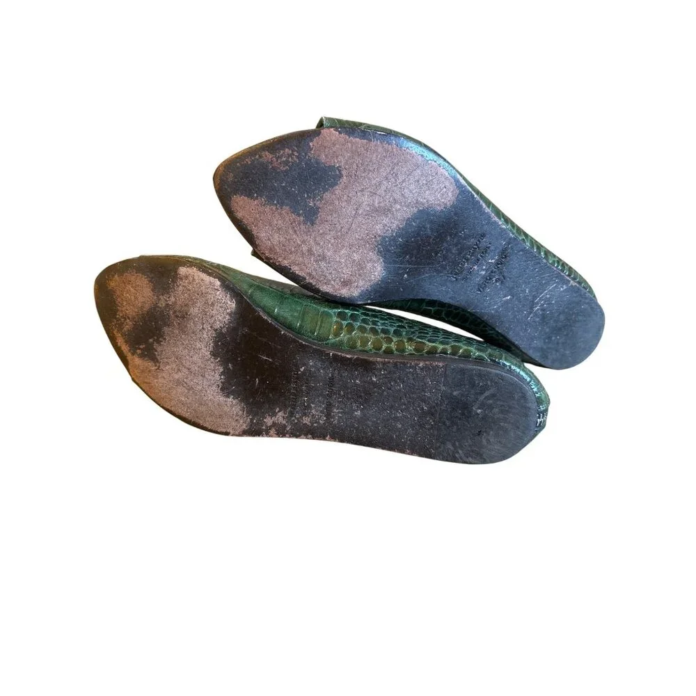 Jenni Kayne‎ Size 7 Leather Embossed Animal Print Flats Zip Forest Green Boho